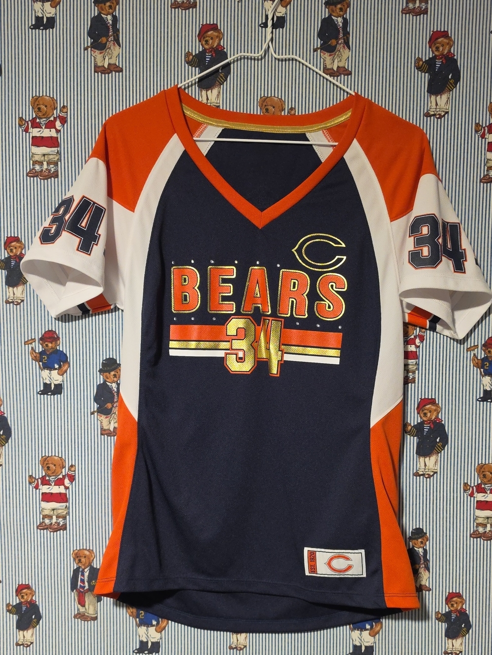 Payton Bears Hall Of Fame Football Jersey Orange Navy Gold Womens Medium